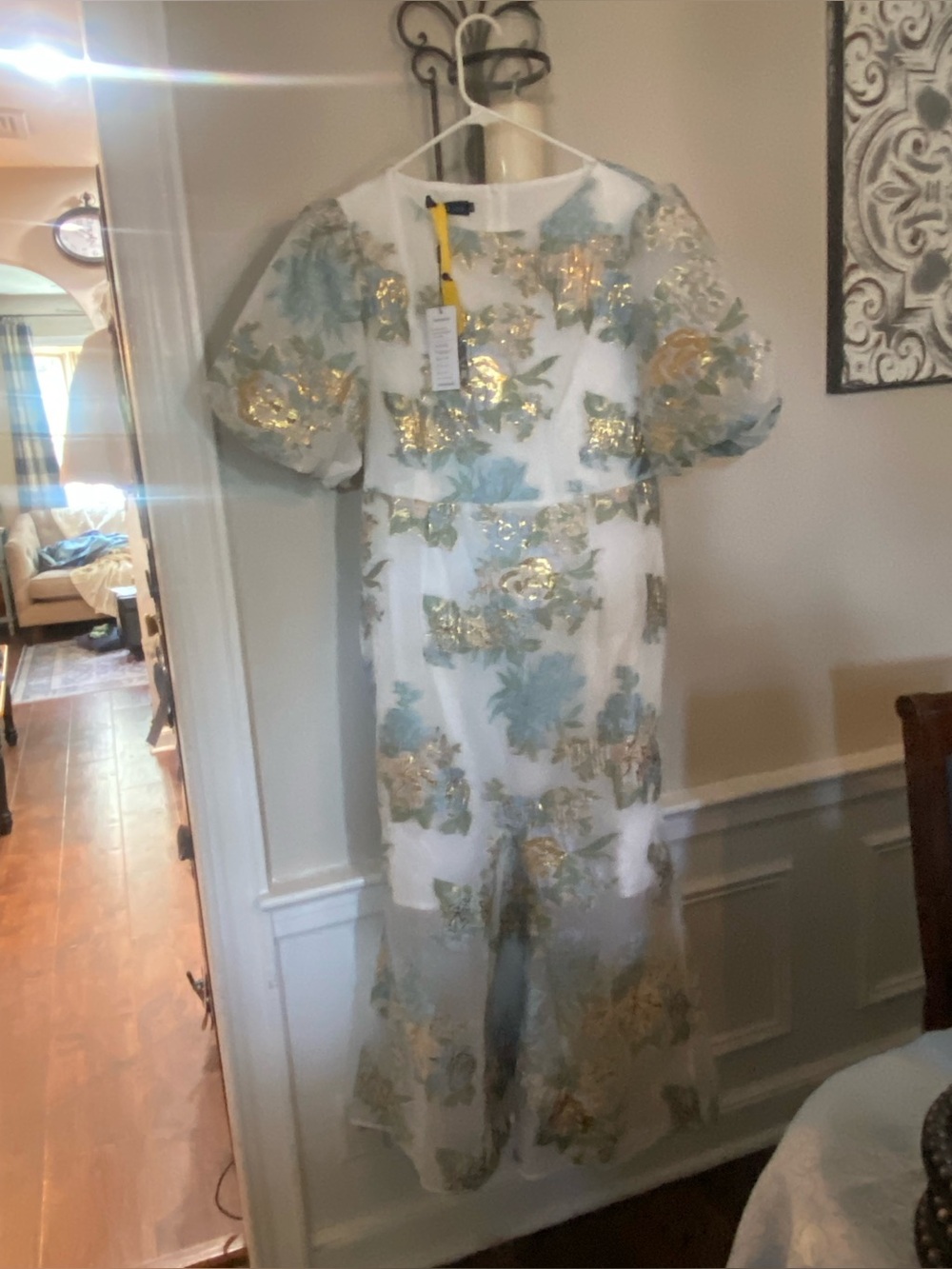 White Floral Dress with Gold Accents
